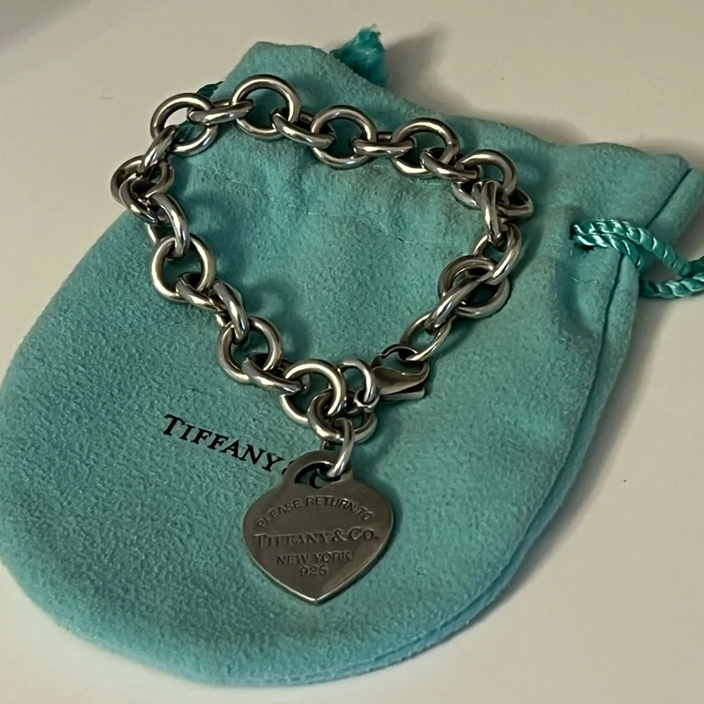 Tiffany & Co. Silver Charm Bracelet with Turquoise Heart Charm